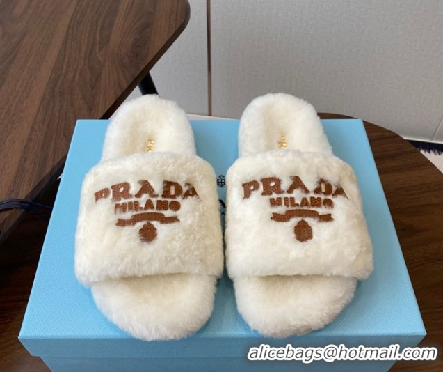 Luxurious Prada Wool Flat Slides Sandal White2 2025 PR082507