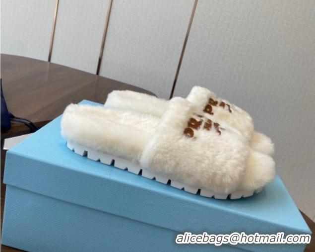 Luxurious Prada Wool Flat Slides Sandal White2 2025 PR082507