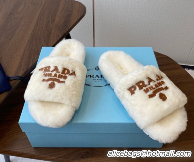 Luxurious Prada Wool Flat Slides Sandal White2 2025 PR082507