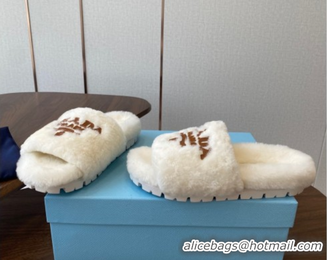 Luxurious Prada Wool Flat Slides Sandal White2 2025 PR082507