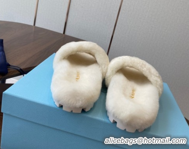 Luxurious Prada Wool Flat Slides Sandal White2 2025 PR082507