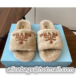 Refined Prada Wool Flat Slides Sandal Beige2 2025 PR082507