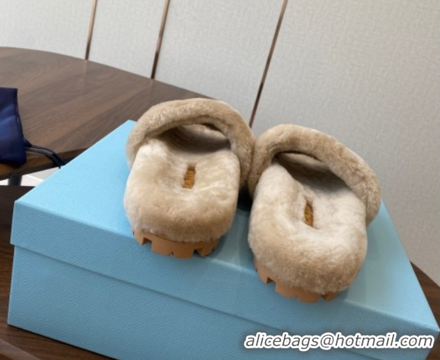 Refined Prada Wool Flat Slides Sandal Beige2 2025 PR082507