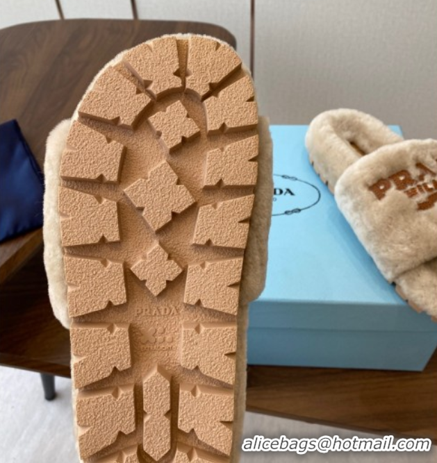 Refined Prada Wool Flat Slides Sandal Beige2 2025 PR082507