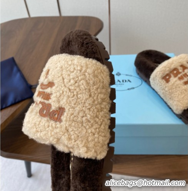 Unique Discount Prada Wool Flat Slides Sandal Beige/Brown 2025 PR082507