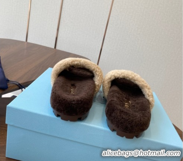 Unique Discount Prada Wool Flat Slides Sandal Beige/Brown 2025 PR082507