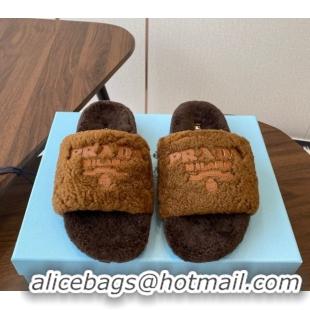 Good Quality Prada Wool Flat Slides Sandal Dark Brown 2025 PR082507