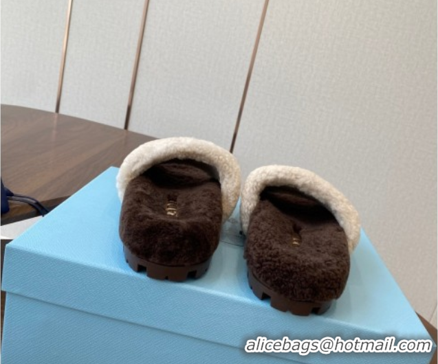 Grade Quality Prada Wool Flat Slides Sandal White/Brown 2025 PR082507
