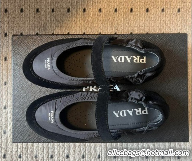 Cheap Price Prada Fabric and Suede ballerinas flat Black 2025 PR082508