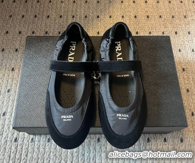 Cheap Price Prada Fabric and Suede ballerinas flat Black 2025 PR082508