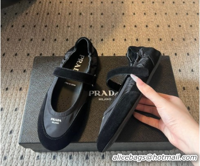Cheap Price Prada Fabric and Suede ballerinas flat Black 2025 PR082508