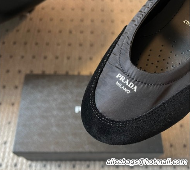 Cheap Price Prada Fabric and Suede ballerinas flat Black 2025 PR082508