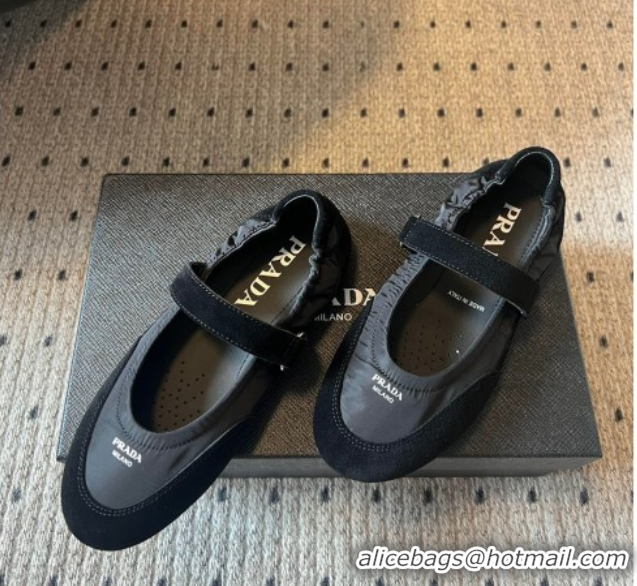 Cheap Price Prada Fabric and Suede ballerinas flat Black 2025 PR082508