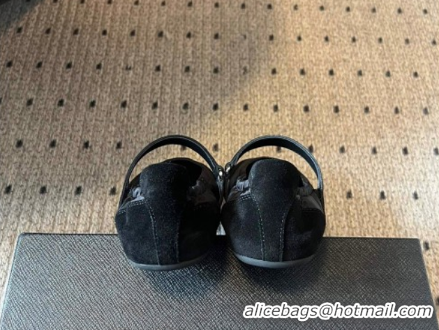 Cheap Price Prada Fabric and Suede ballerinas flat Black 2025 PR082508