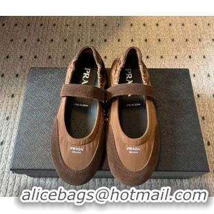 Low Price Prada Fabric and Suede ballerinas flat Brown 2025 PR082508