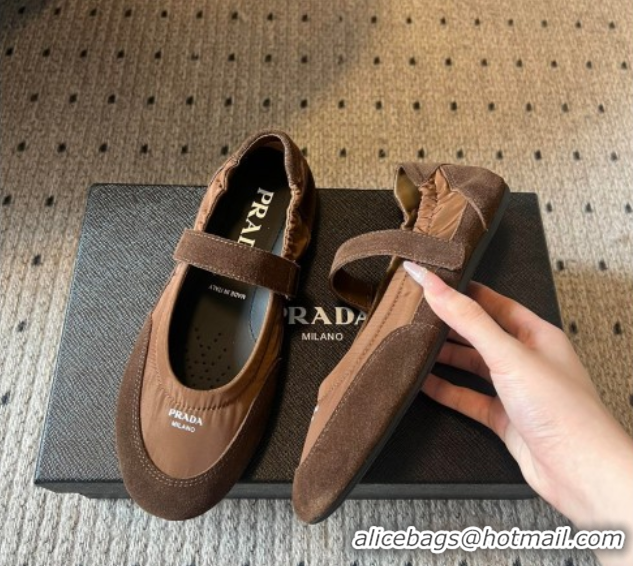 Low Price Prada Fabric and Suede ballerinas flat Brown 2025 PR082508
