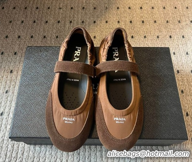 Low Price Prada Fabric and Suede ballerinas flat Brown 2025 PR082508