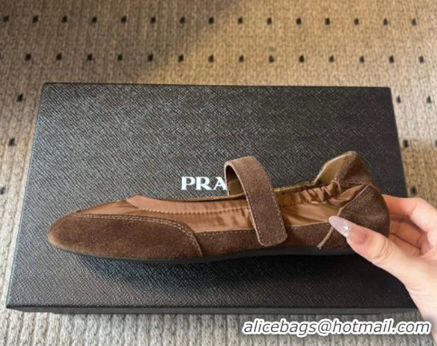 Low Price Prada Fabric and Suede ballerinas flat Brown 2025 PR082508