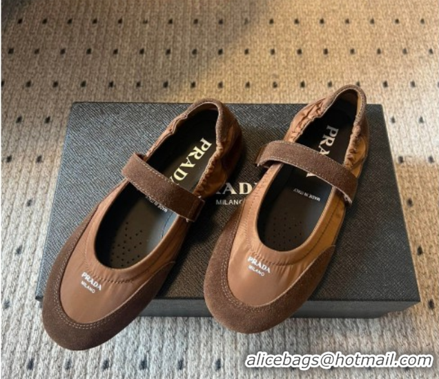 Low Price Prada Fabric and Suede ballerinas flat Brown 2025 PR082508
