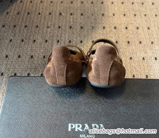 Low Price Prada Fabric and Suede ballerinas flat Brown 2025 PR082508