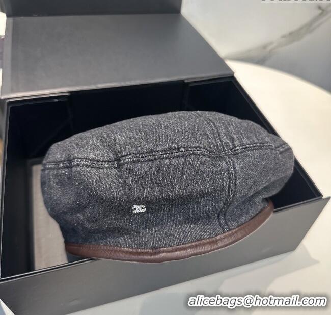 Buy Luxury Chanel Denim Beret Hat CH071819 Black 2025