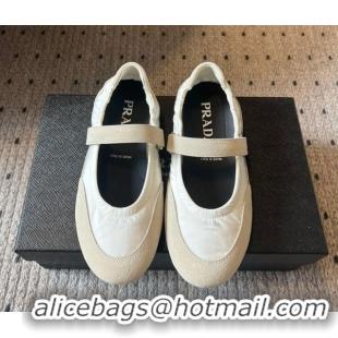 Low Cost Prada Fabric and Suede ballerinas flat White 2025 PR082508