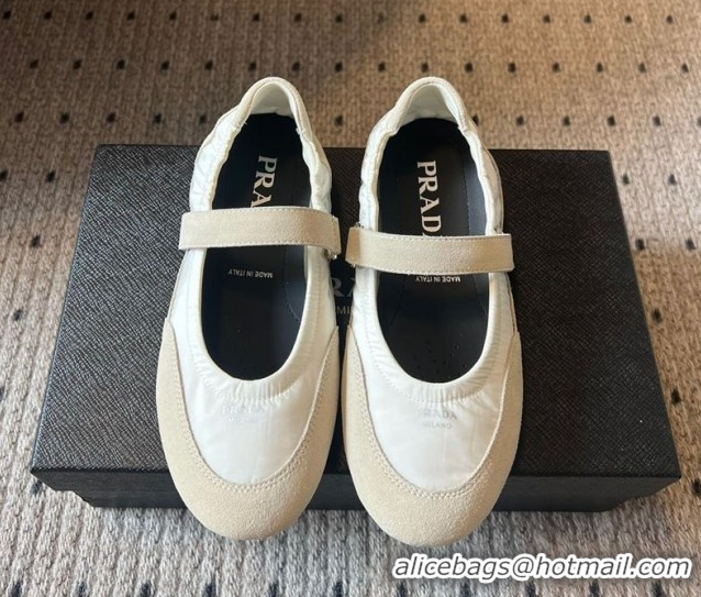 Low Cost Prada Fabric and Suede ballerinas flat White 2025 PR082508
