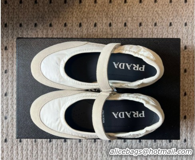 Low Cost Prada Fabric and Suede ballerinas flat White 2025 PR082508