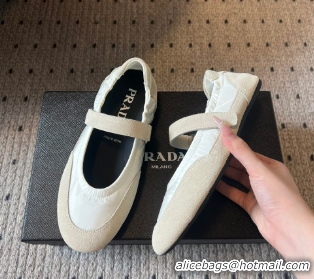 Low Cost Prada Fabric and Suede ballerinas flat White 2025 PR082508