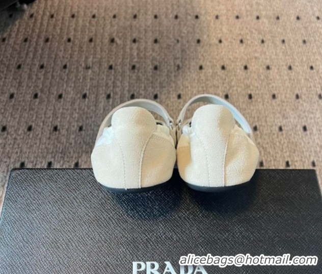 Low Cost Prada Fabric and Suede ballerinas flat White 2025 PR082508