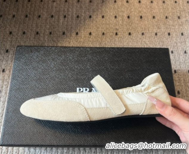 Low Cost Prada Fabric and Suede ballerinas flat White 2025 PR082508