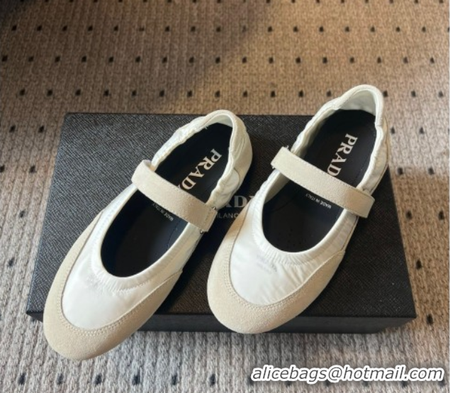Low Cost Prada Fabric and Suede ballerinas flat White 2025 PR082508