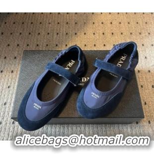 Best Price Prada Fabric and Suede ballerinas flat Blue 2025 PR082508