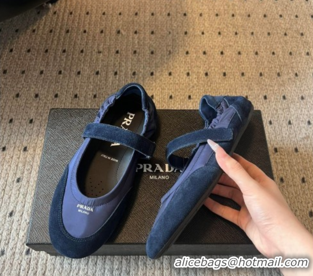 Best Price Prada Fabric and Suede ballerinas flat Blue 2025 PR082508