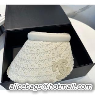Original Cheap Chanel Crochet Visor Hat 0724 White 2025