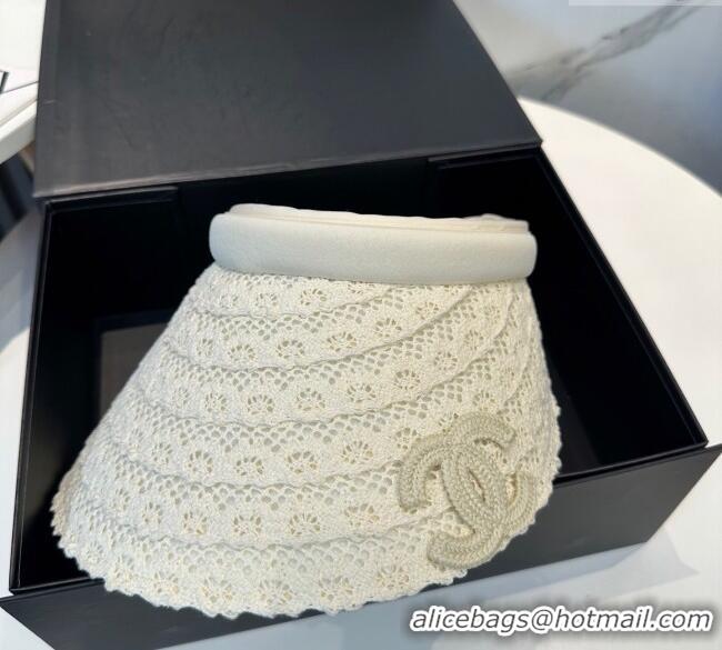 Original Cheap Chanel Crochet Visor Hat 0724 White 2025