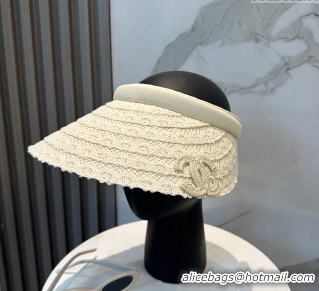 Original Cheap Chanel Crochet Visor Hat 0724 White 2025