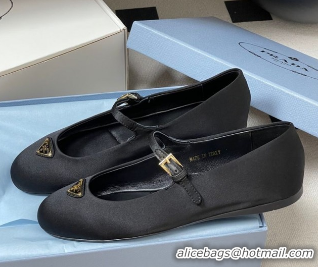 Good Quality Prada Satin ballerinas flat Black 2025 1F793N