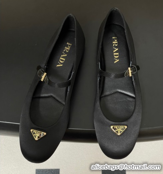 Good Quality Prada Satin ballerinas flat Black 2025 1F793N