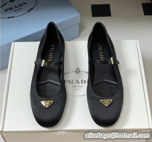Good Quality Prada Satin ballerinas flat Black 2025 1F793N