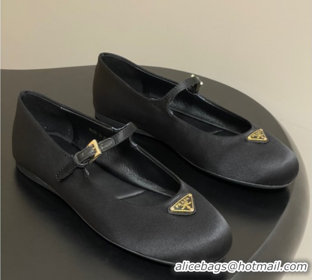 Good Quality Prada Satin ballerinas flat Black 2025 1F793N