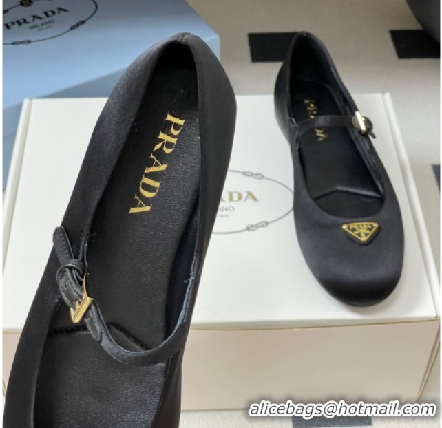 Good Quality Prada Satin ballerinas flat Black 2025 1F793N