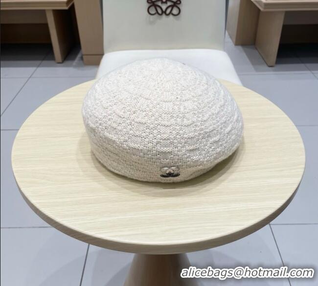 Most Popular Chanel CC Knit Beret Hat 0724 White 2025