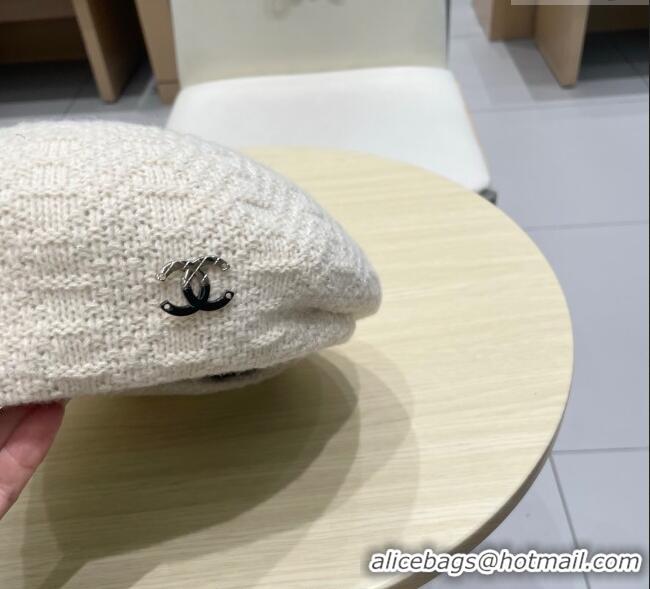 Most Popular Chanel CC Knit Beret Hat 0724 White 2025