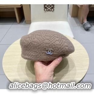 Luxury Classic Chanel CC Knit Beret Hat 0724 Grey 2025