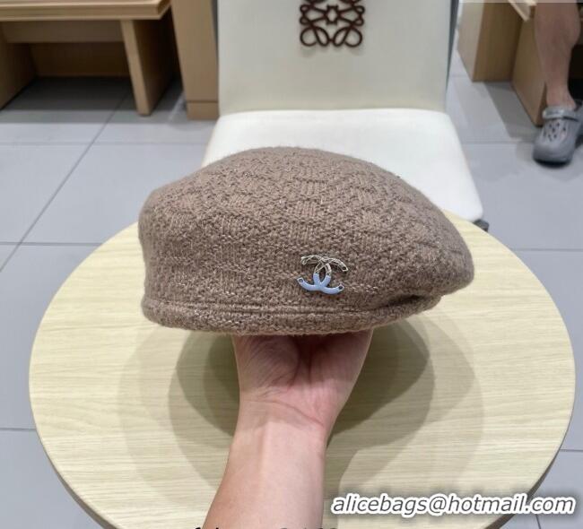 Luxury Classic Chanel CC Knit Beret Hat 0724 Grey 2025