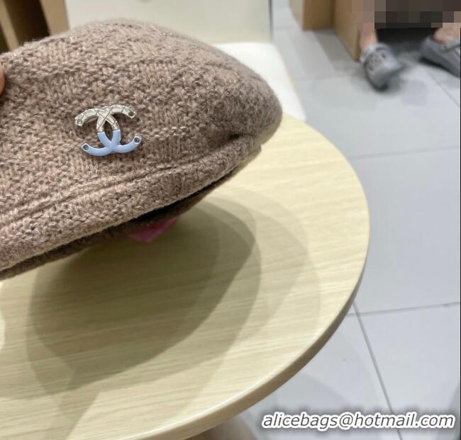Luxury Classic Chanel CC Knit Beret Hat 0724 Grey 2025