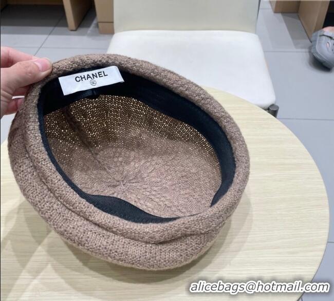 Luxury Classic Chanel CC Knit Beret Hat 0724 Grey 2025