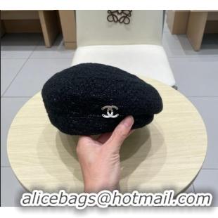 Spot Bulk Chanel CC Knit Beret Hat 0724 Black 2025