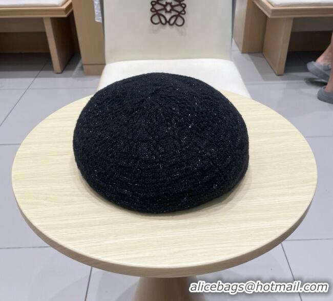 Spot Bulk Chanel CC Knit Beret Hat 0724 Black 2025